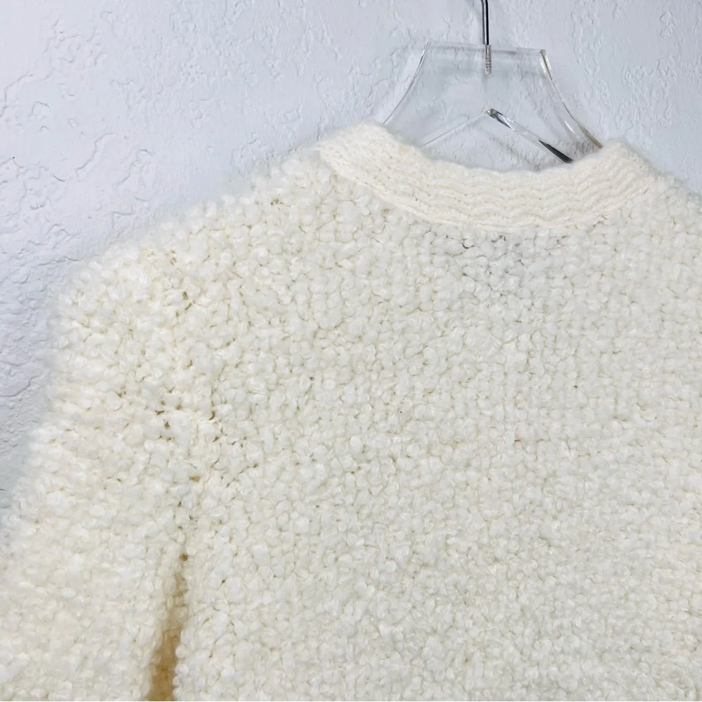 Talbots Boucle Ivory Wool Blend Button Front Cardigan Sweater Jacket